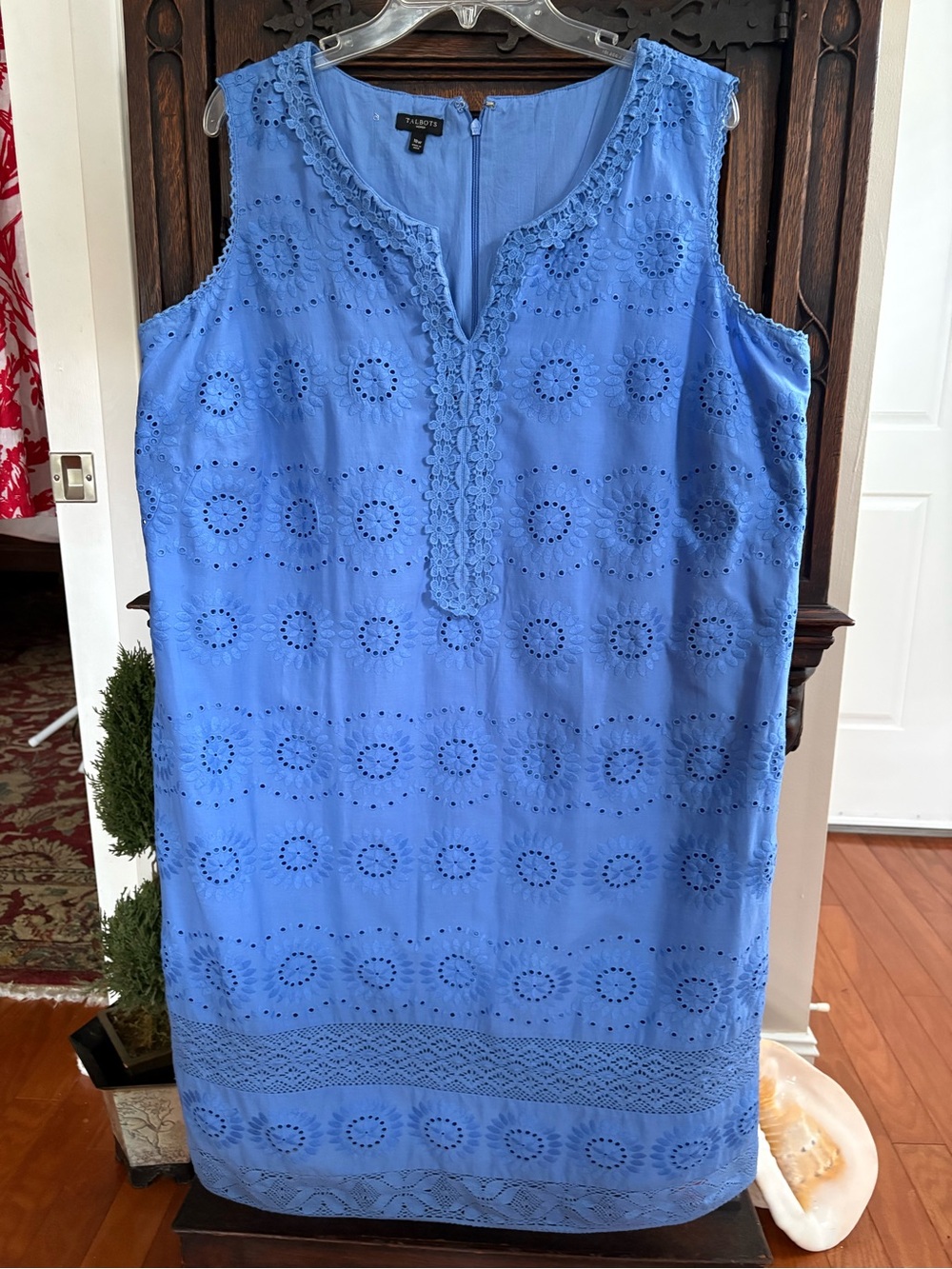 Talbots: 18W, Cornflower Blue Sleeveless Eyelet Shift Dress